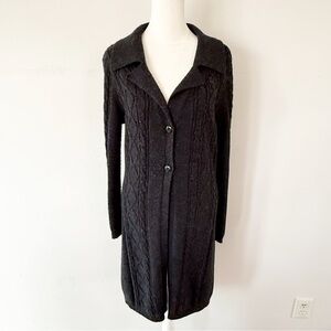Vintage Women 90s Cable Knit Long Cardigan Medium Preppy Classic Boho Indie